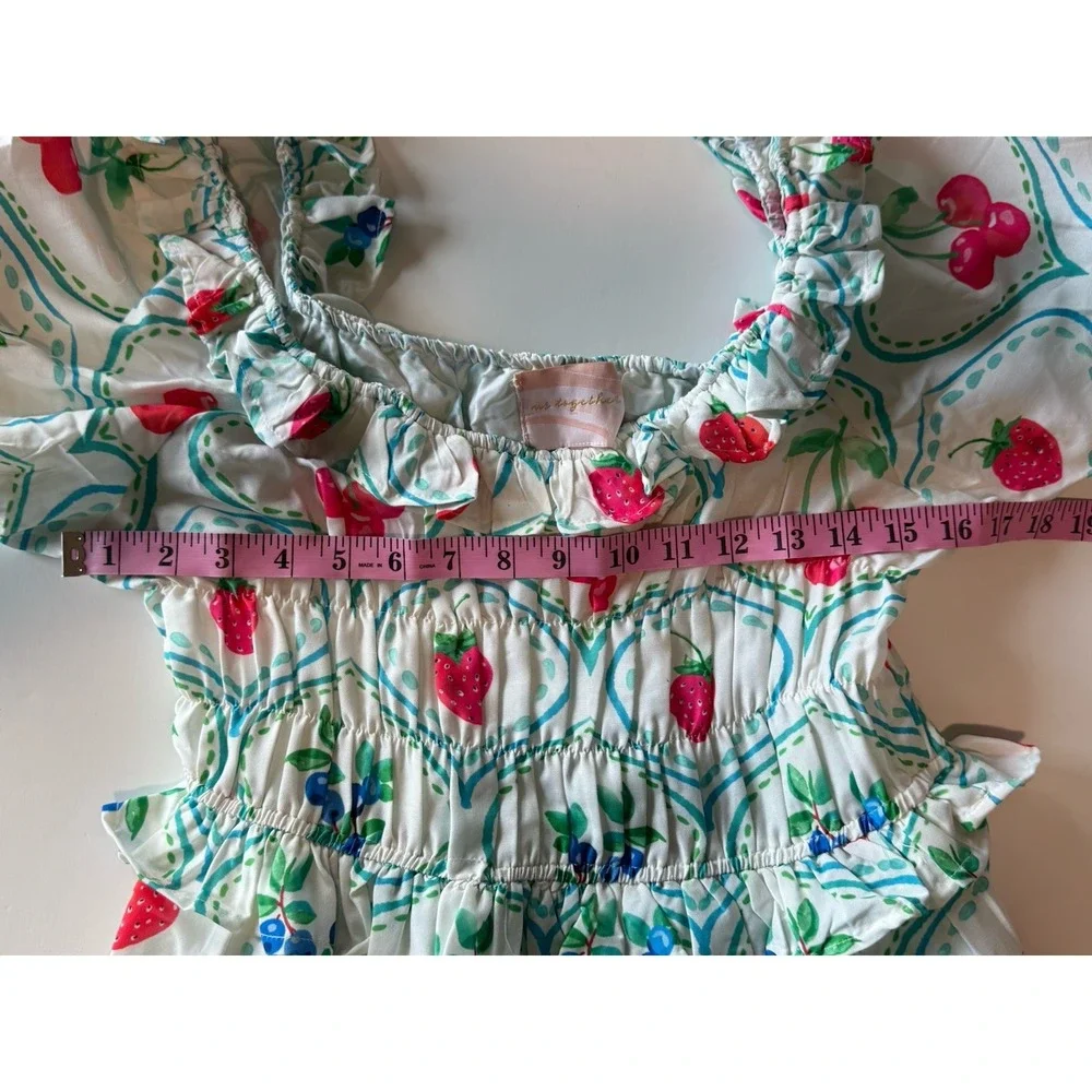 Us Together Fruit Print Maxi Dress Smocked Tiered Cherry Strawberry Blueberry Lg - Picture 13 of 15